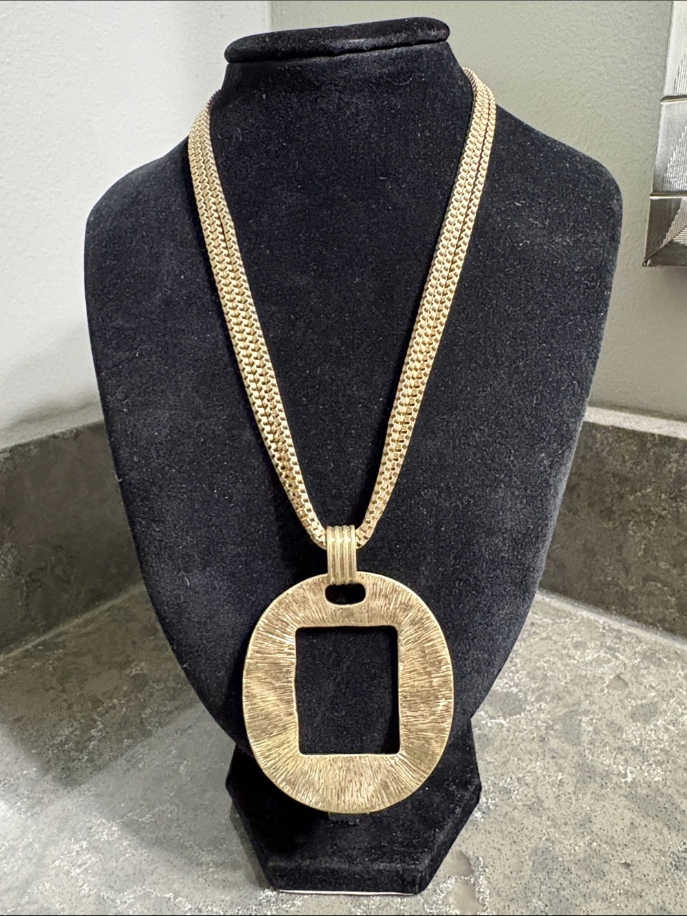 Gold-tone Textured Open Square Pendant Necklace - Women Jewelry Necklaces